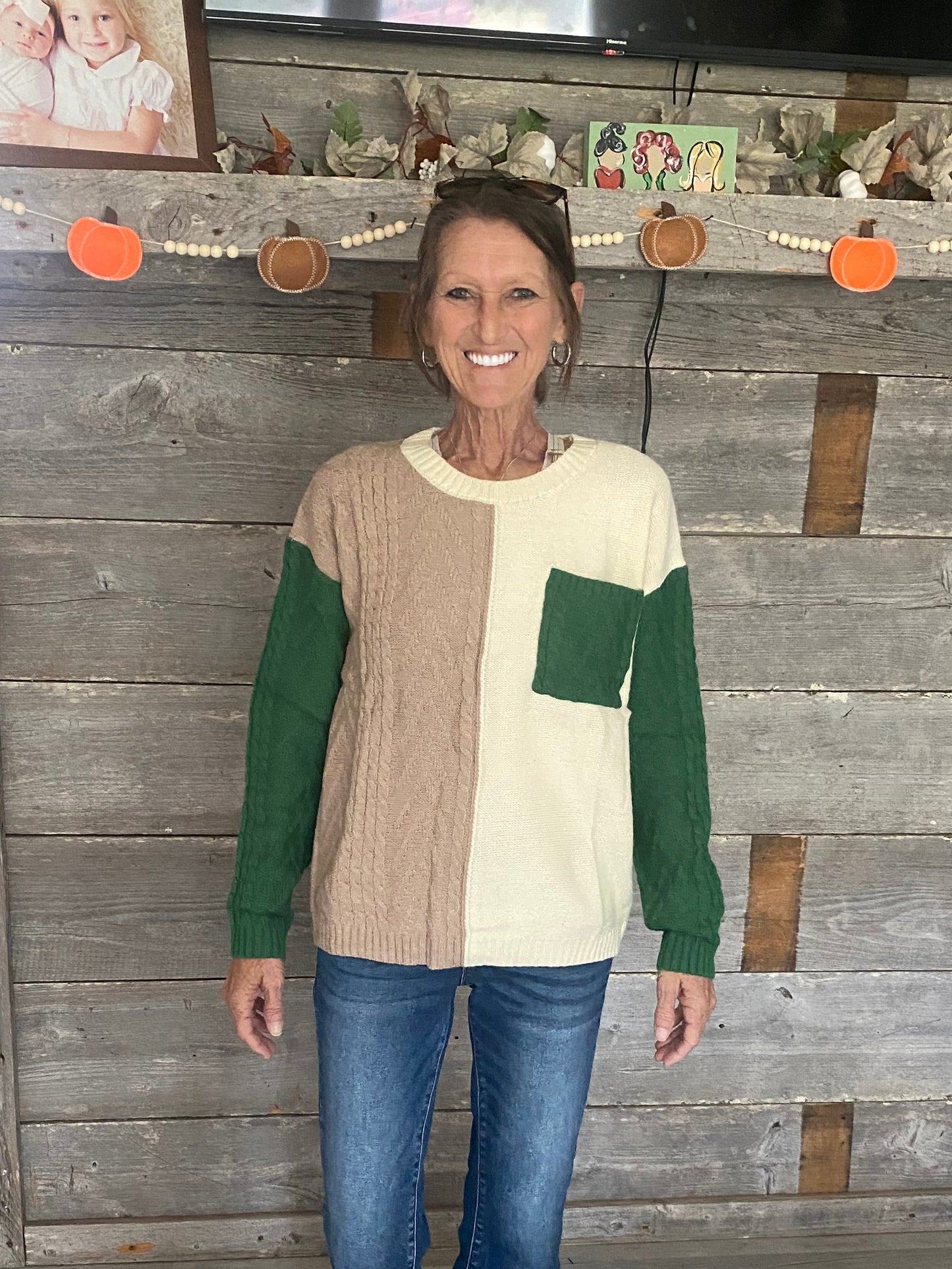 Brown/Green Sweater Top