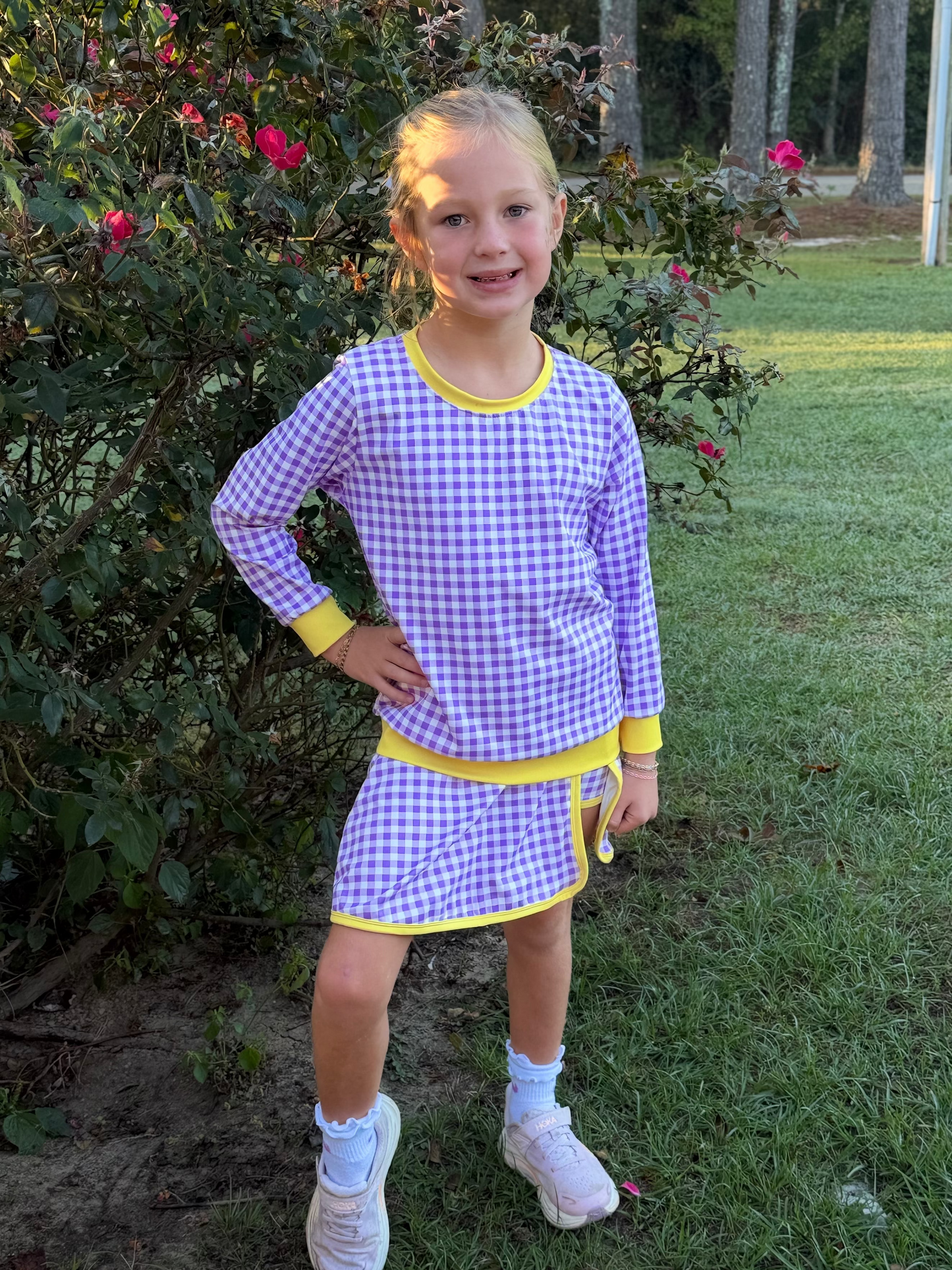 Purple/Yellow Gingham Skort Set