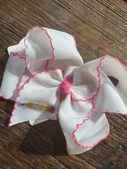 Pink ABC Pencil Moonstitch Bow