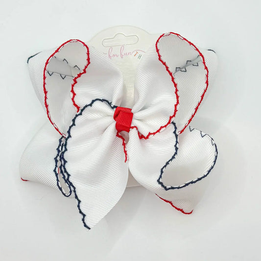 Red/Navy Moonstitch Bow 6in